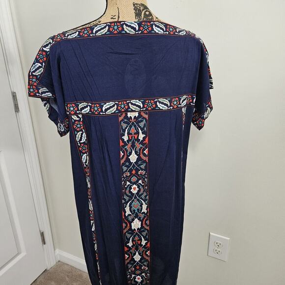 Sophie Max Size Medium Navy Blue Floral Borders Short Sleeve Boatneck Dress NWT - Picture 7 of 11